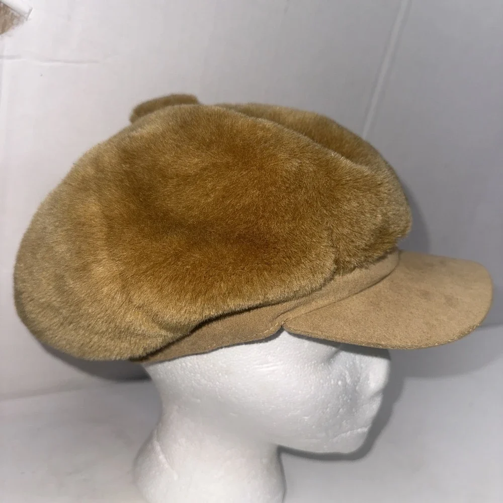 Vintage 90s Y2K‎ Puffy Plush Velour Cabbie Cap Baker Boy Newsboy Hat